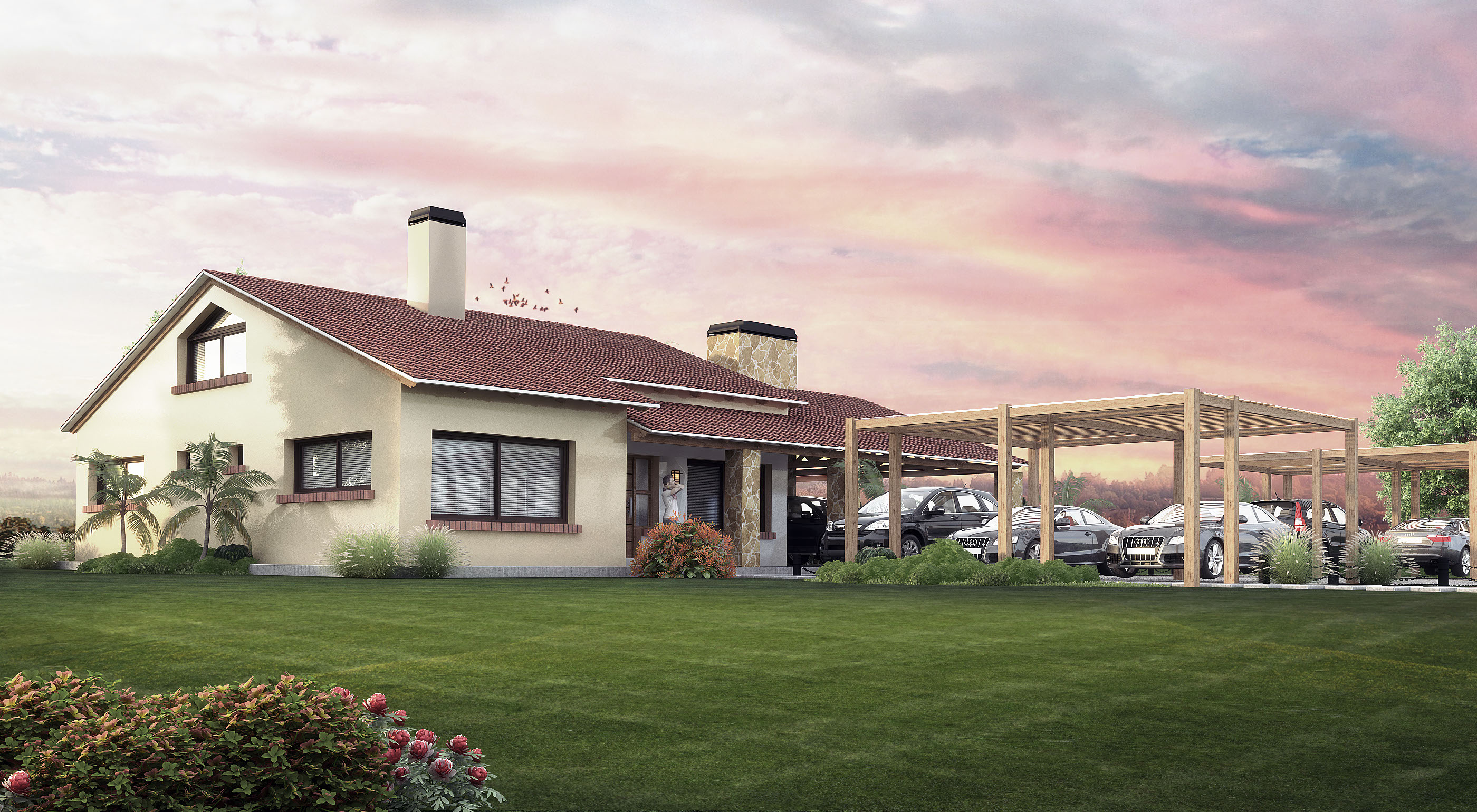 Vista exterior de casa modelo en Lomas del Daymán con arquitectura moderna y entorno natural